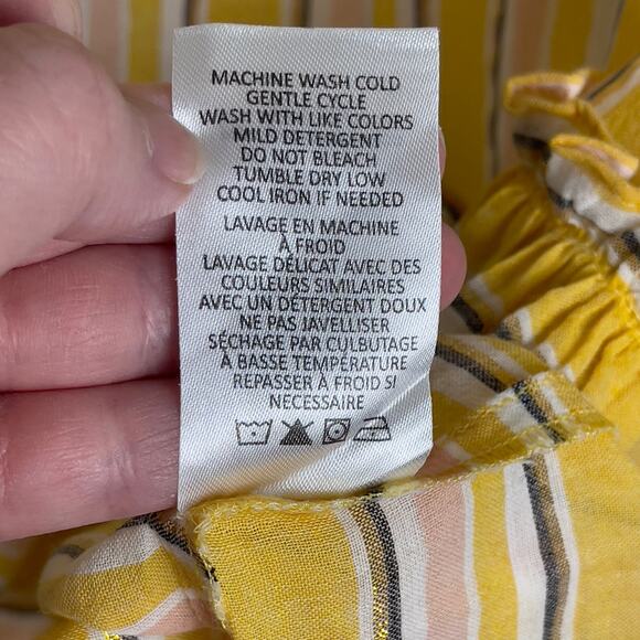 Veronica Beard Tibbett Bib Tiered Mini Dress Cover Up Yellow Pink Gold Stripe XS - Picture 10 of 10